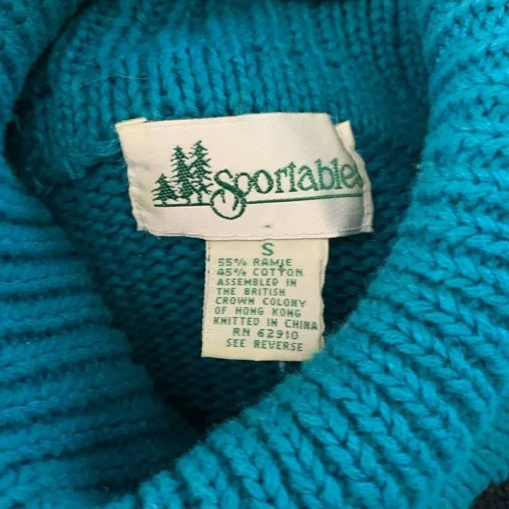 Vintage Mock Neck Chunky Knit Sweater S Blue Black